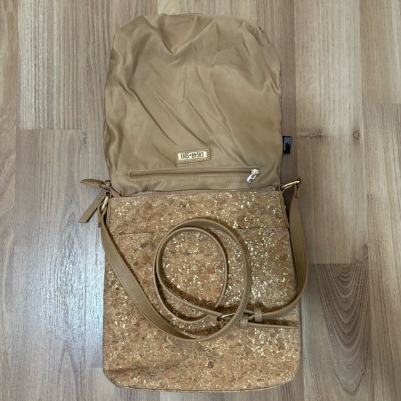 Sasha + Sofi Vegan Leather Crossbody Purse| Gold and Faux Cork| NWOT - Picture 5 of 14